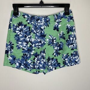 J CREW Womens Green Blue Floral High-Rise Shorts Cotton Stretch Rear-Zip Sz 00
